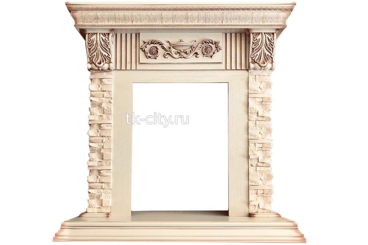Каминокомплект Royal Flame Luxemburg (каменный) - Сланец/Cлоновая кость с патиной с очагом Fobos FX Black