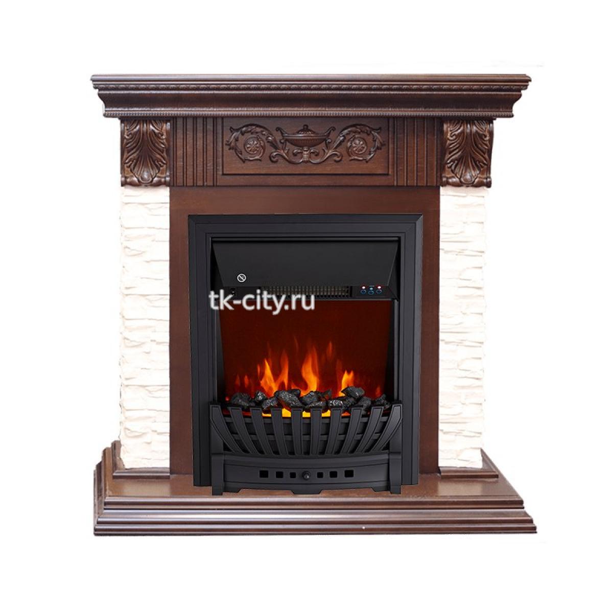 Каминокомплект Royal Flame Luxemburg (каменный) - Сланец/Темный дуб с очагом Aspen Black