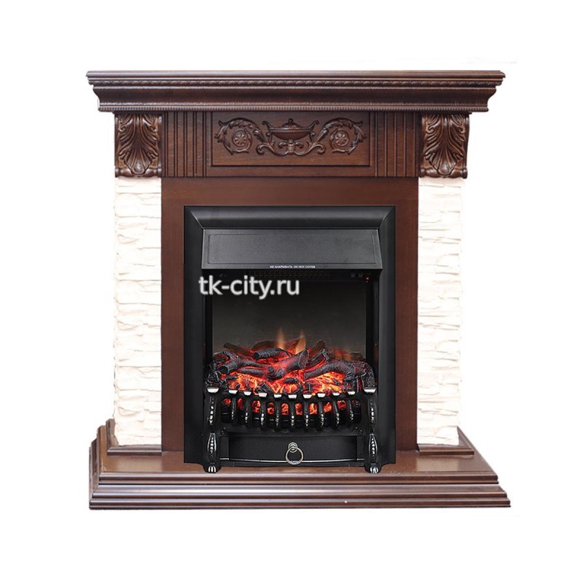 Каминокомплект Royal Flame Luxemburg (каменный) - Сланец/Темный дуб с очагом Fobos FX Black