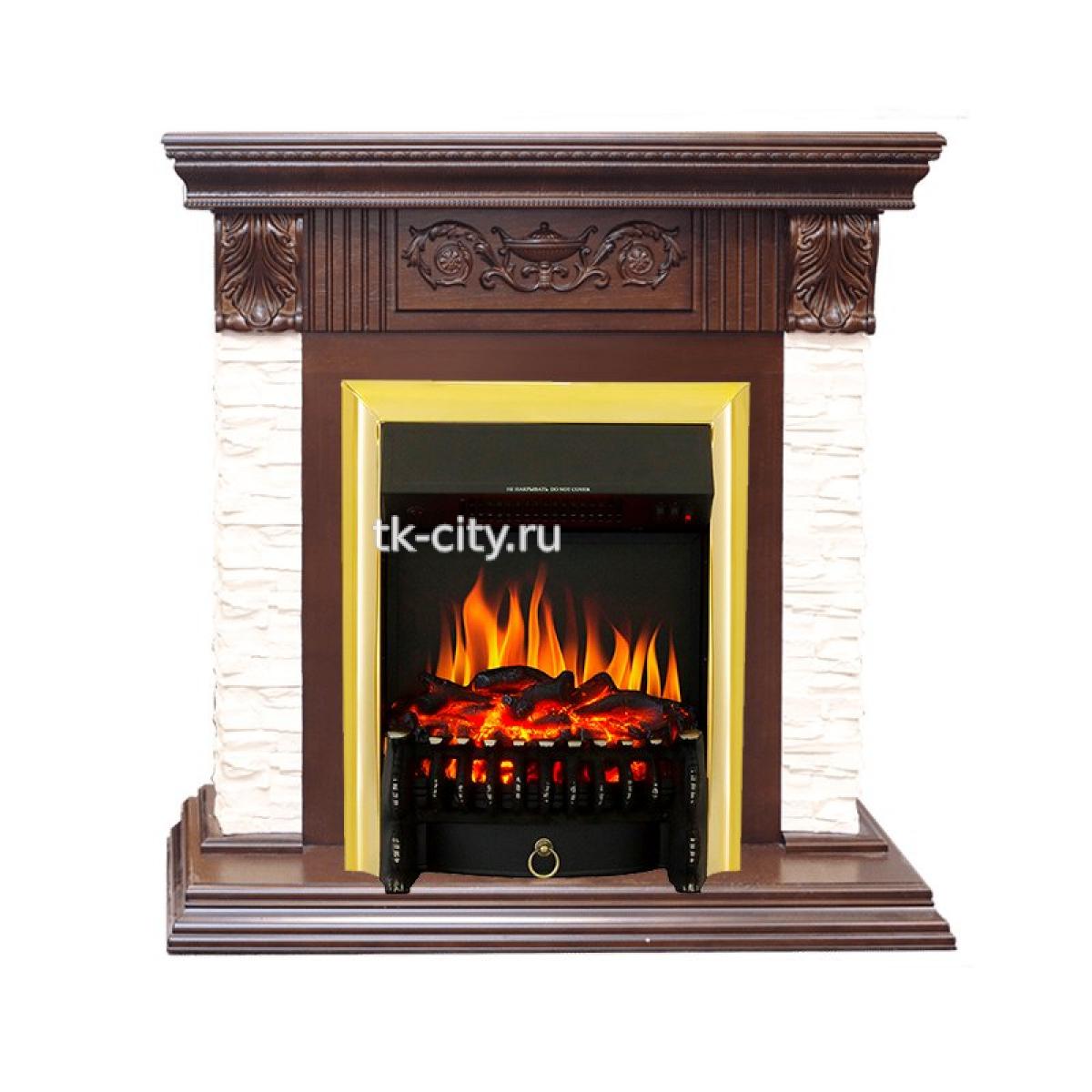 Каминокомплект Royal Flame Luxemburg (каменный) - Сланец/Темный дуб с очагом Fobos FX Brass