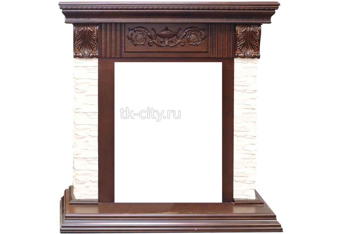 Каминокомплект Royal Flame Luxemburg (каменный) - Сланец/Темный дуб с очагом Fobos FX Brass