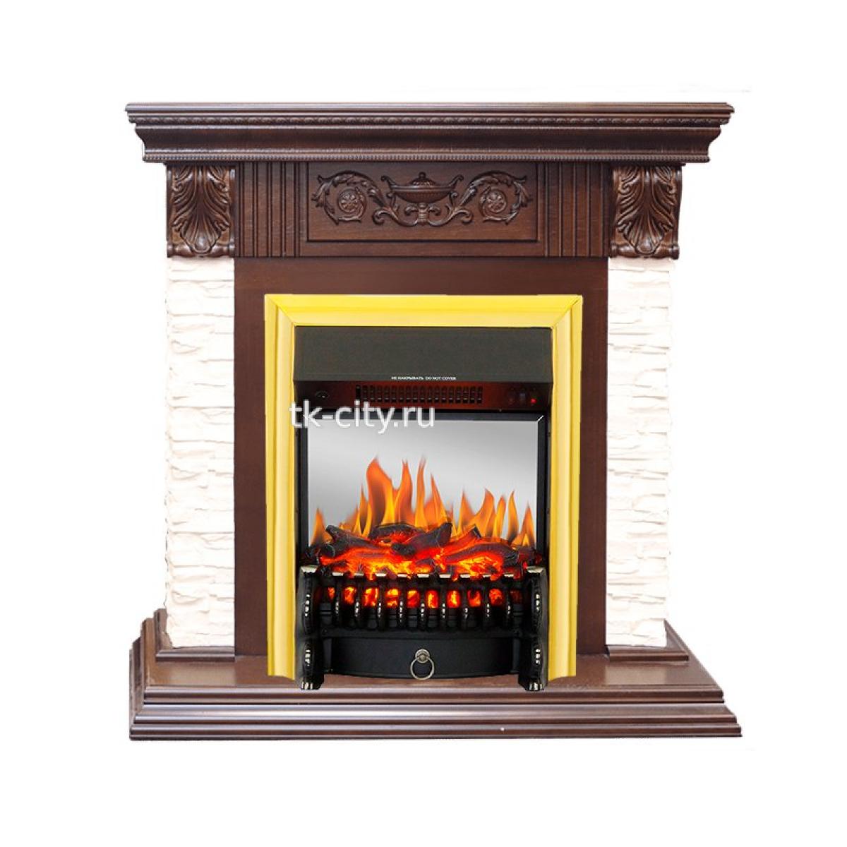 Каминокомплект Royal Flame Luxemburg (каменный) - Сланец/Темный дуб с очагом Fobos FX M Brass