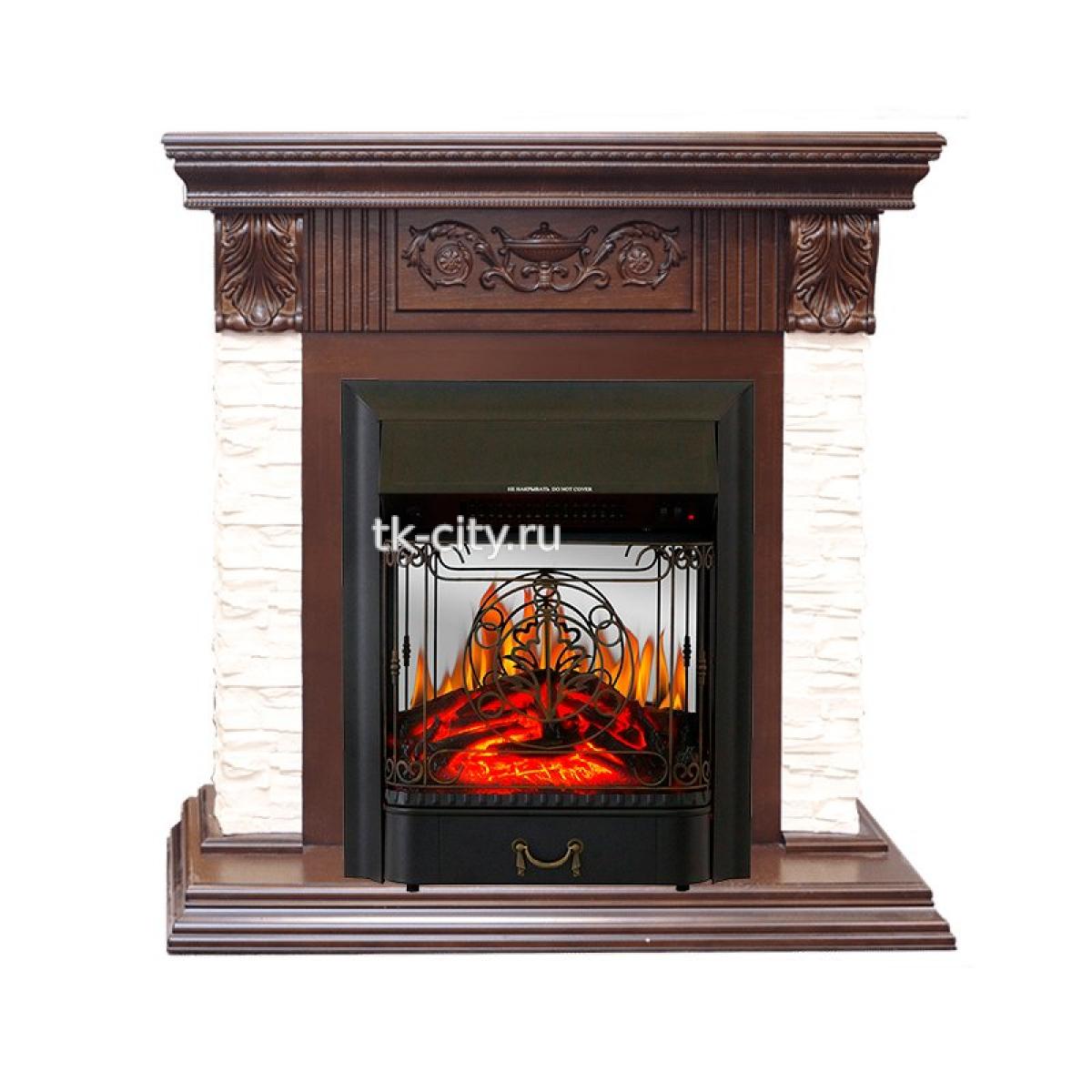 Каминокомплект Royal Flame Luxemburg (каменный) - Сланец/Темный дуб с очагом Majestic FX M Black