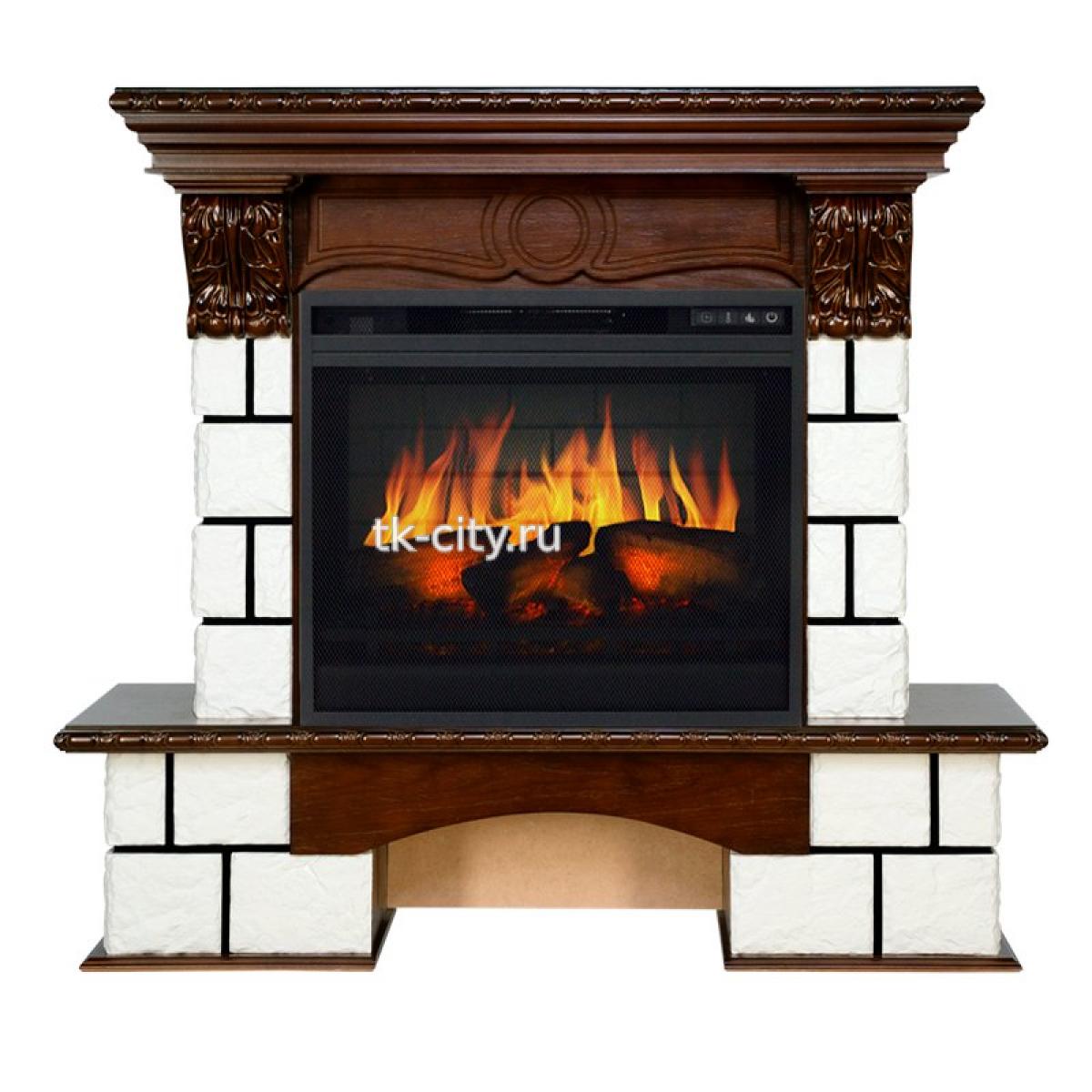 Каминокомплект Royal Flame Pierre Luxe - Белый / Темный дуб с очагом Vision 23 EF LED 3D FX