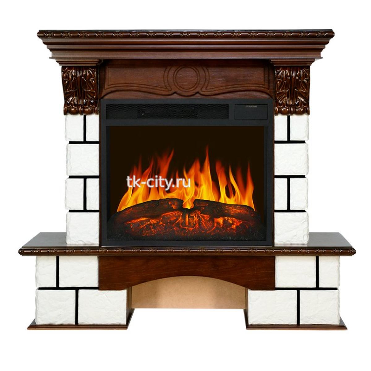 Каминокомплект Royal Flame Pierre Luxe - Белый / Темный дуб с очагом Vision 23 LED FX