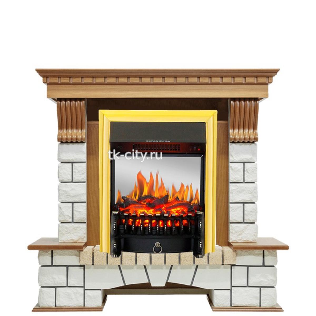 Каминокомплект Royal Flame Pierre Luxe - Дуб / Белый с очагом Fobos FX M Brass