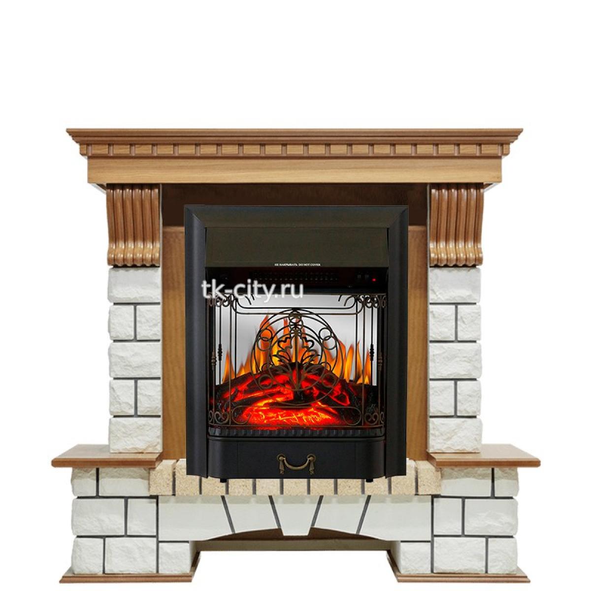 Каминокомплект Royal Flame Pierre Luxe - Дуб / Белый с очагом Majestic FX M Black