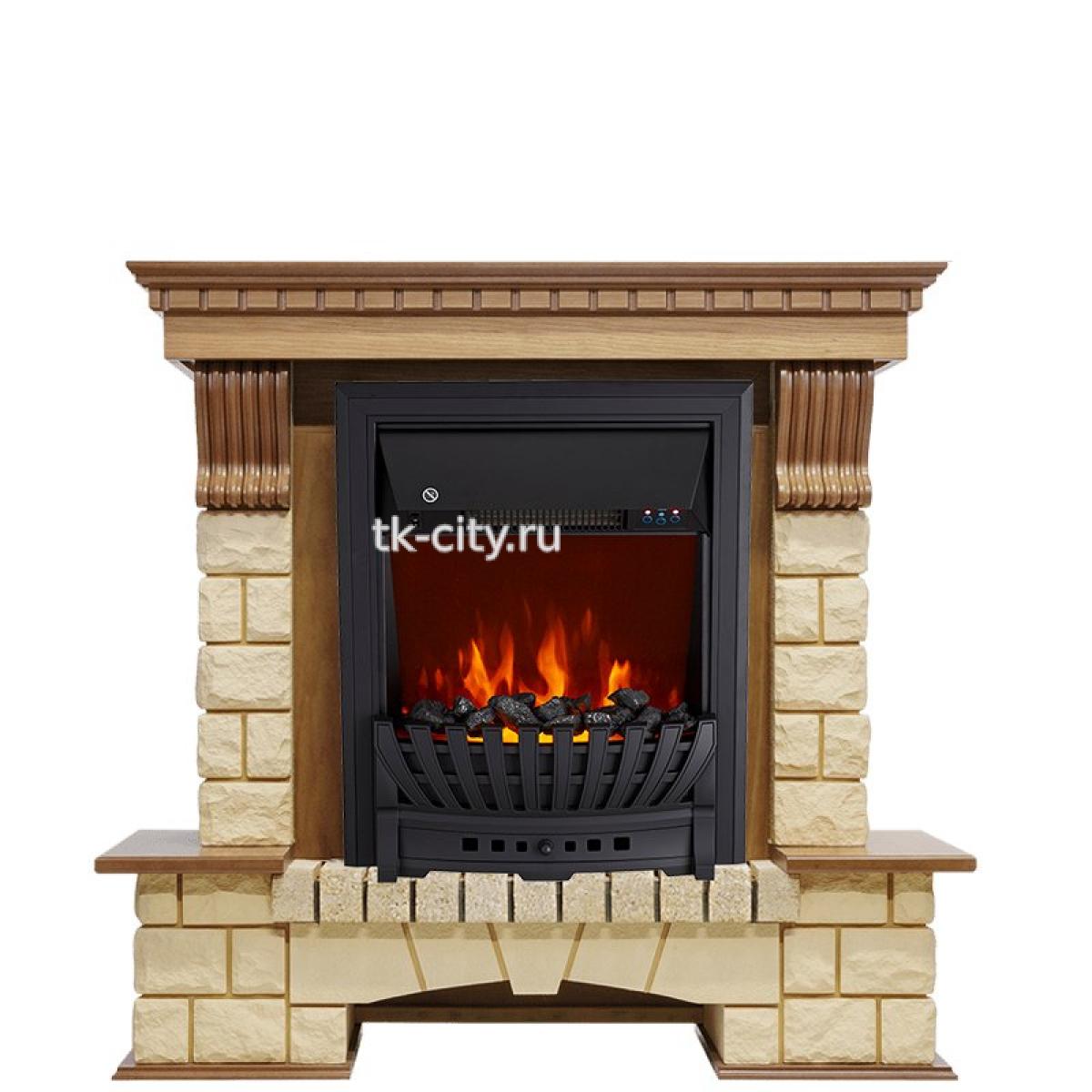 Каминокомплект Royal Flame Pierre Luxe - Дуб / Шампань с очагом Aspen Black