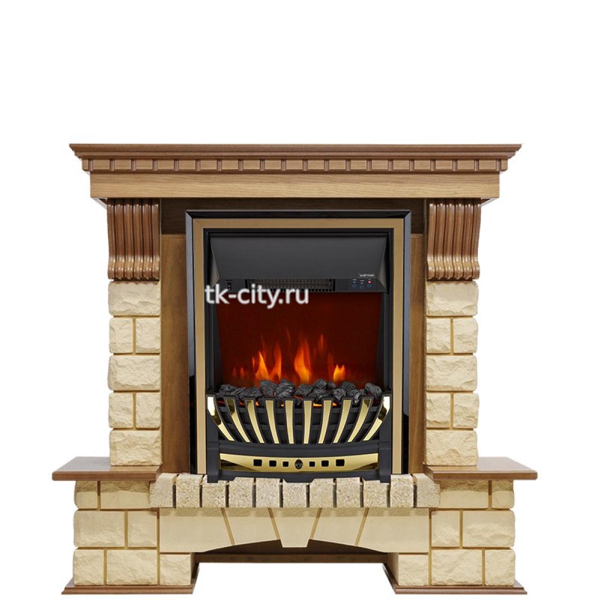 Каминокомплект Royal Flame Pierre Luxe - Дуб / Шампань с очагом Aspen Gold