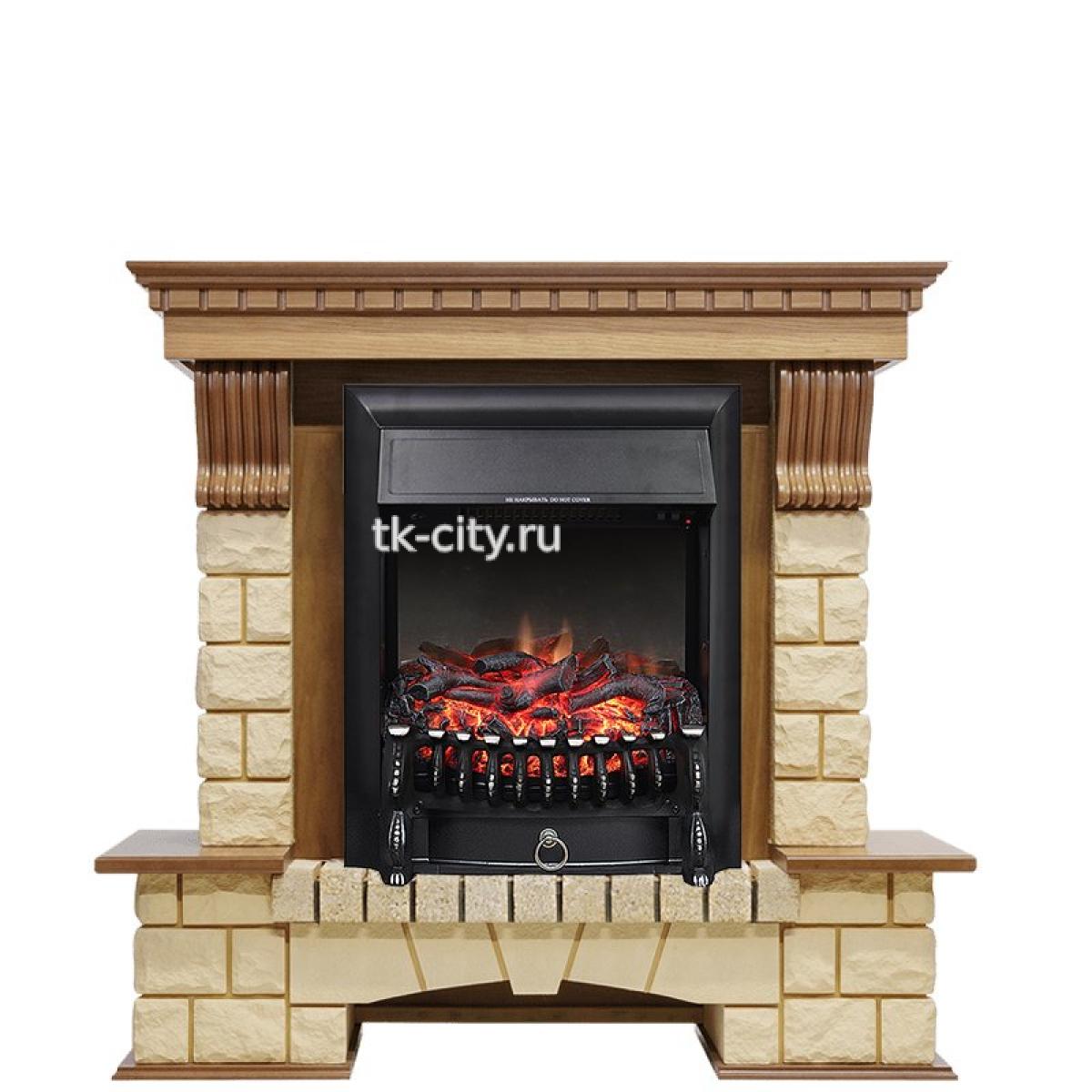 Каминокомплект Royal Flame Pierre Luxe - Дуб / Шампань с очагом Fobos FX Black