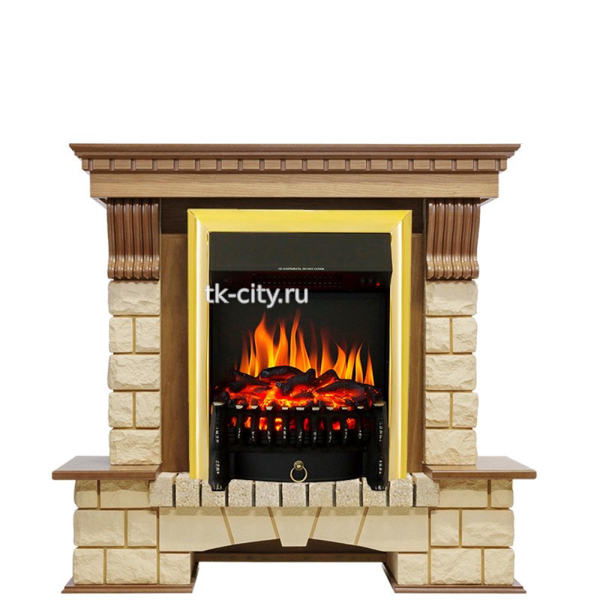 Каминокомплект Royal Flame Pierre Luxe - Дуб / Шампань с очагом Fobos FX Brass