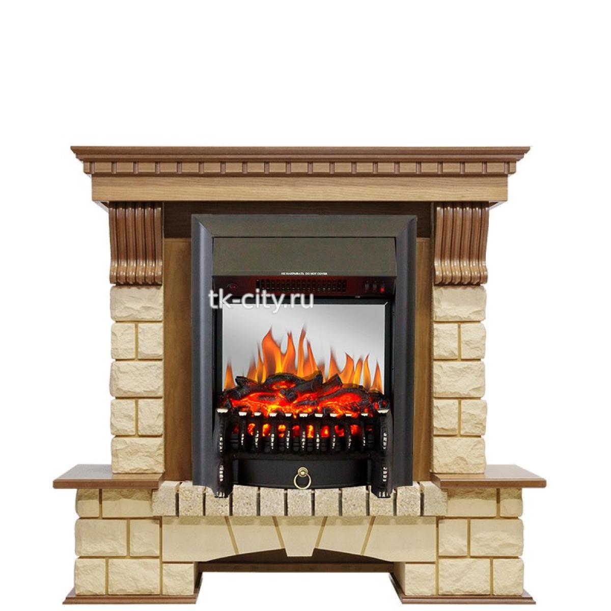 Каминокомплект Royal Flame Pierre Luxe - Дуб / Шампань с очагом Fobos FX M Black