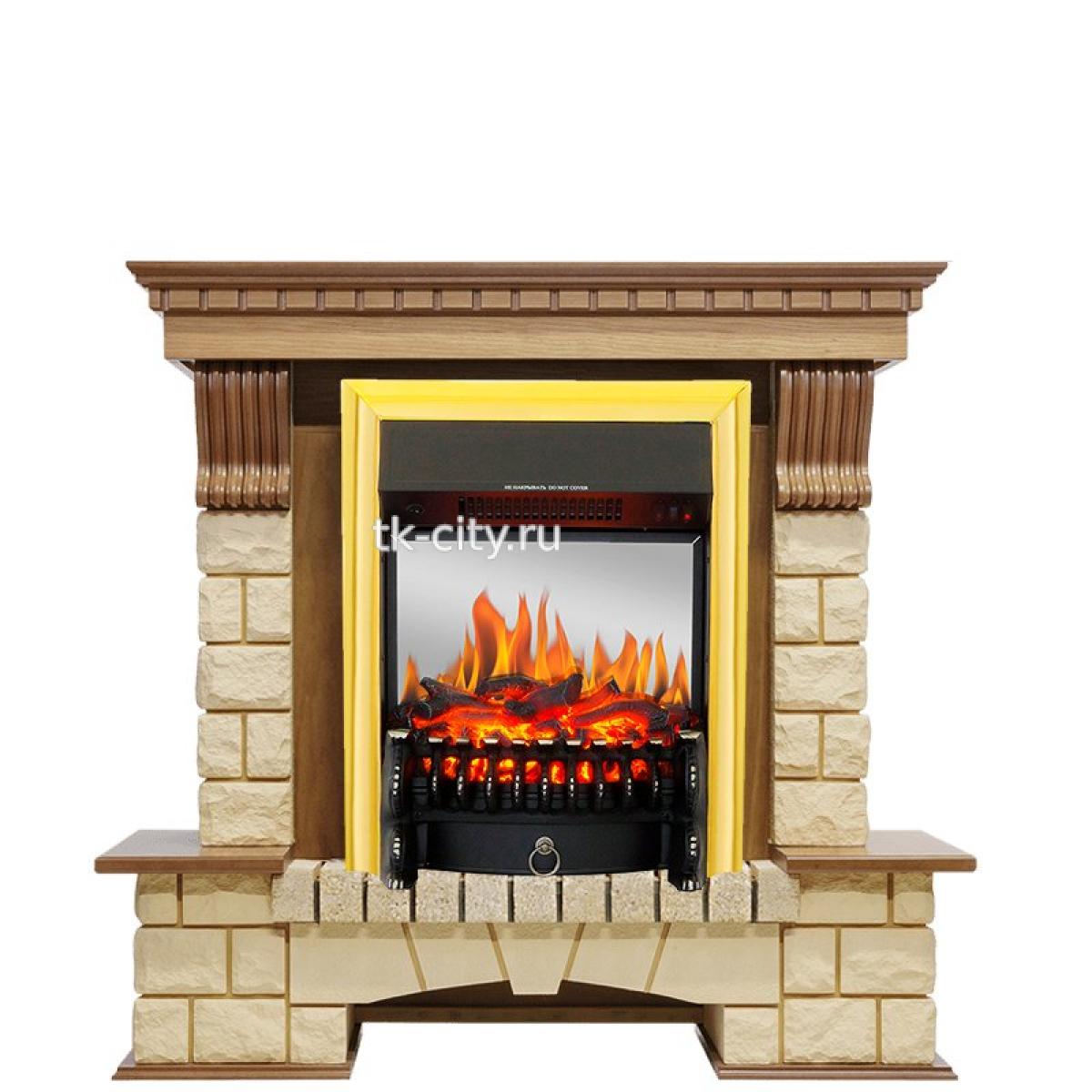 Каминокомплект Royal Flame Pierre Luxe - Дуб / Шампань с очагом Fobos FX M Brass