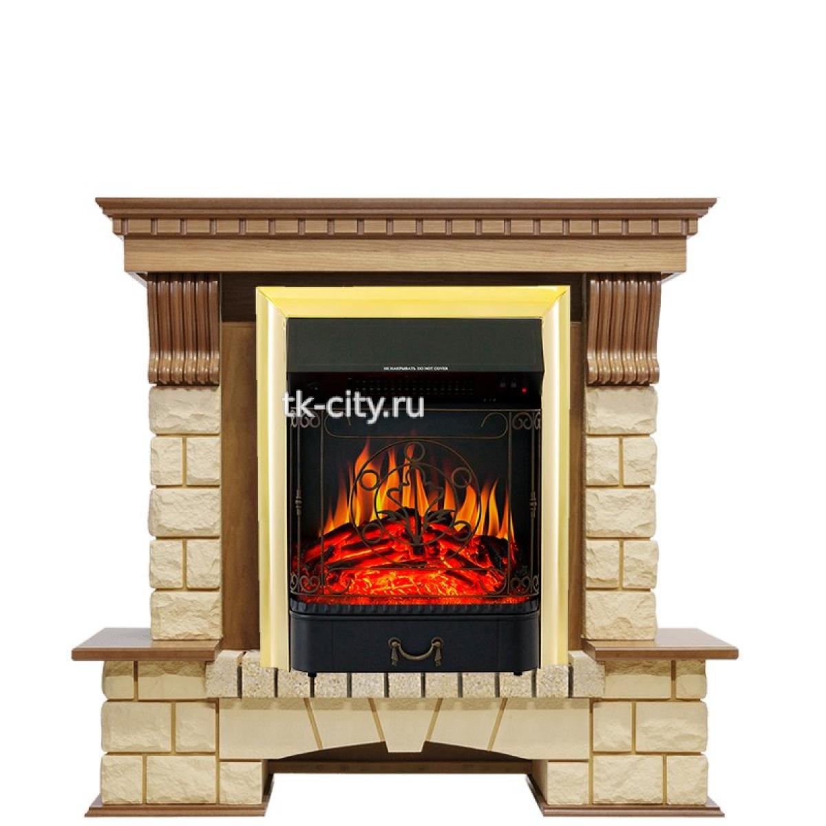 Каминокомплект Royal Flame Pierre Luxe - Дуб / Шампань с очагом Majestic FX Brass
