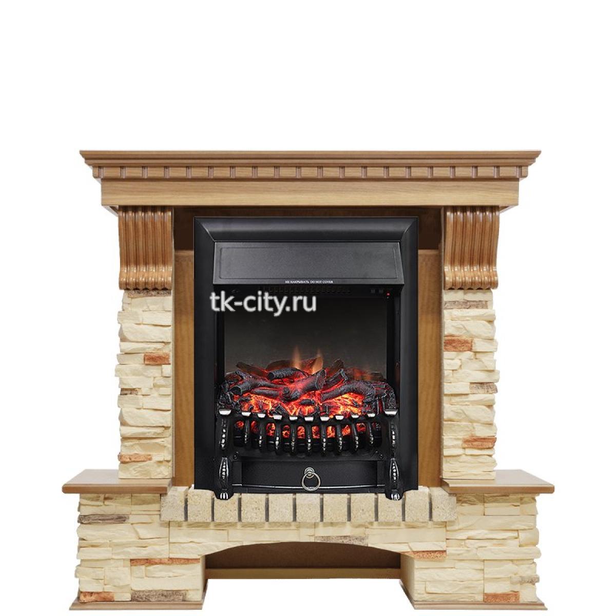 Каминокомплект Royal Flame Pierre Luxe - Дуб / Сланец с очагом Fobos FX Black