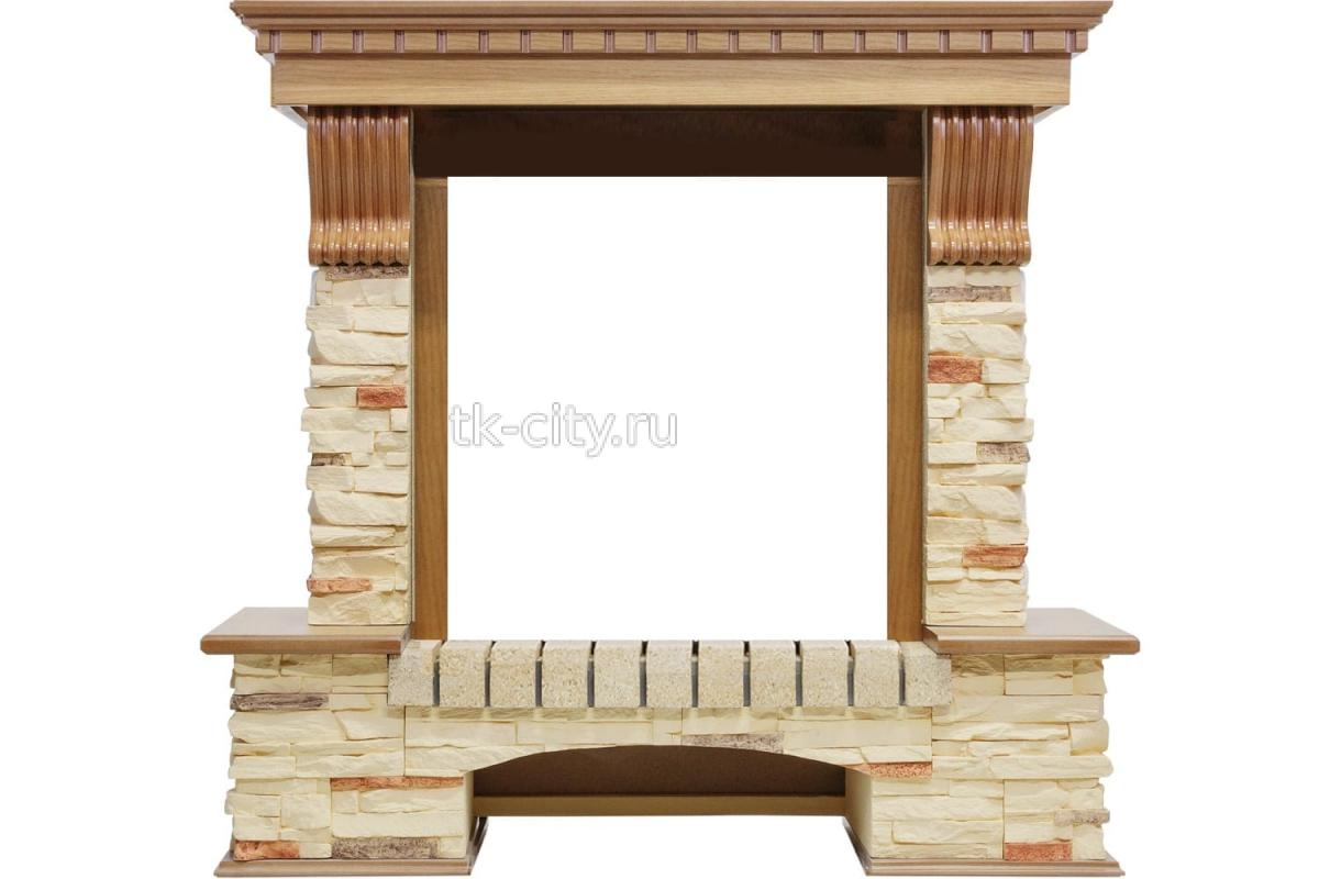 Каминокомплект Royal Flame Pierre Luxe - Дуб / Сланец с очагом Fobos FX Black