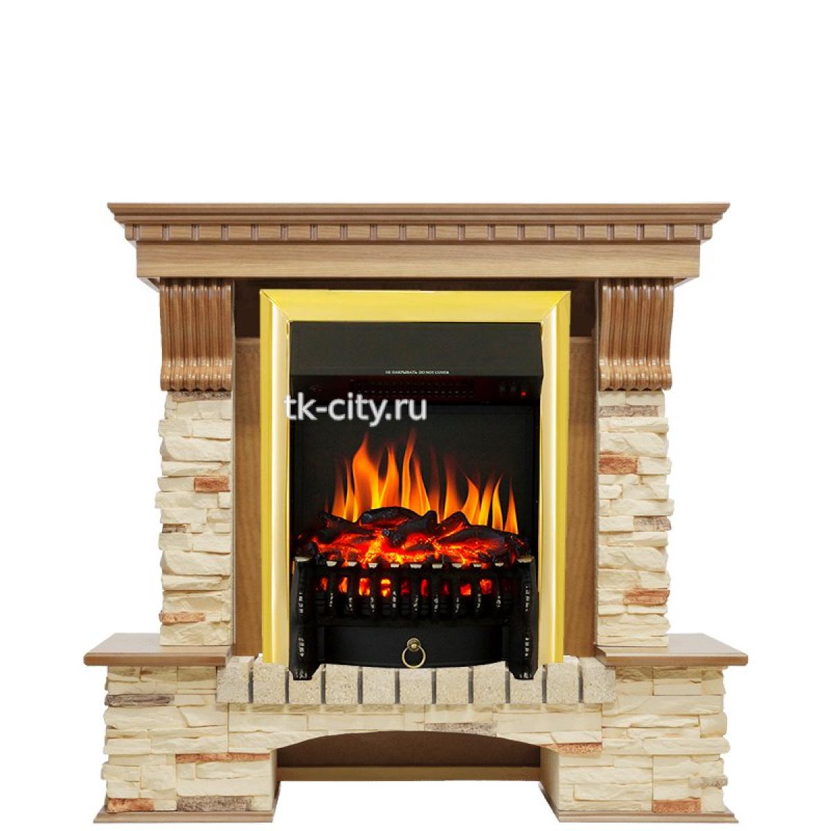 Каминокомплект Royal Flame Pierre Luxe - Дуб / Сланец с очагом Fobos FX Brass