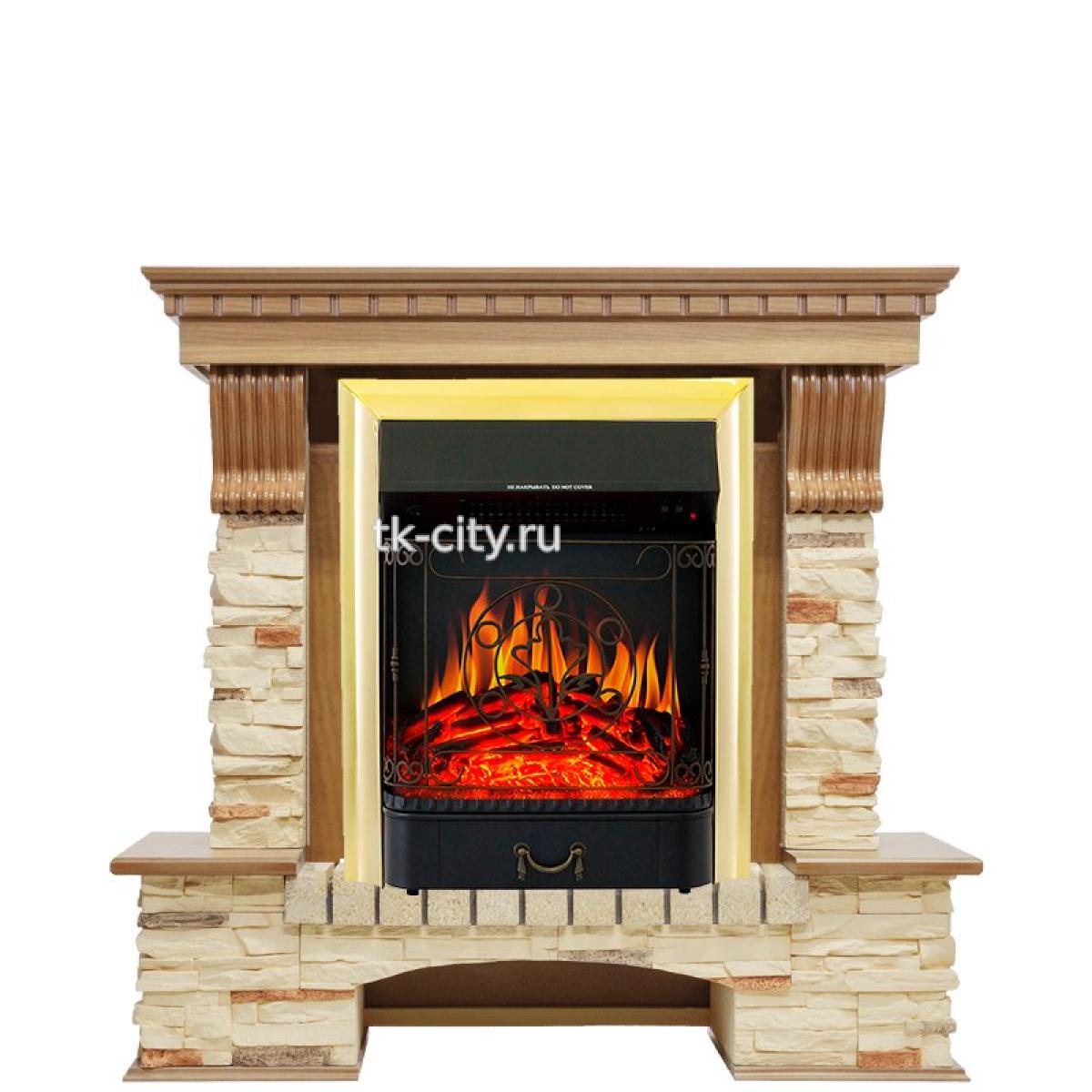 Каминокомплект Royal Flame Pierre Luxe - Дуб / Сланец с очагом Majestic FX Brass