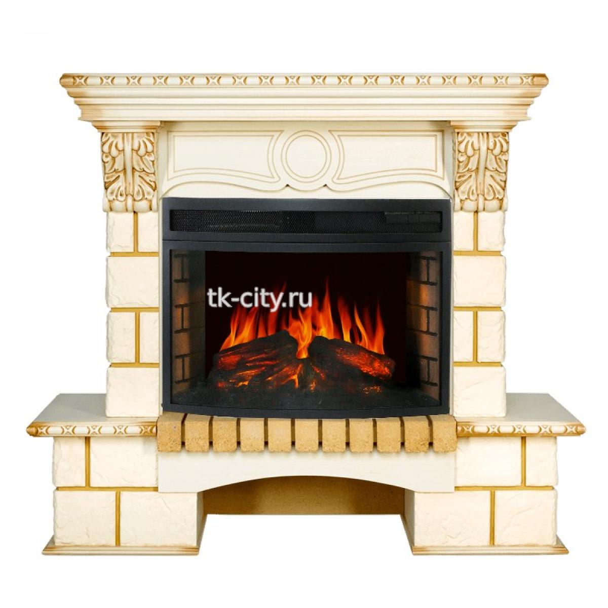 Каминокомплект Royal Flame Pierre Luxe - Шампань / Слоновая кость с патиной с очагом Dioramic 25 LED FX