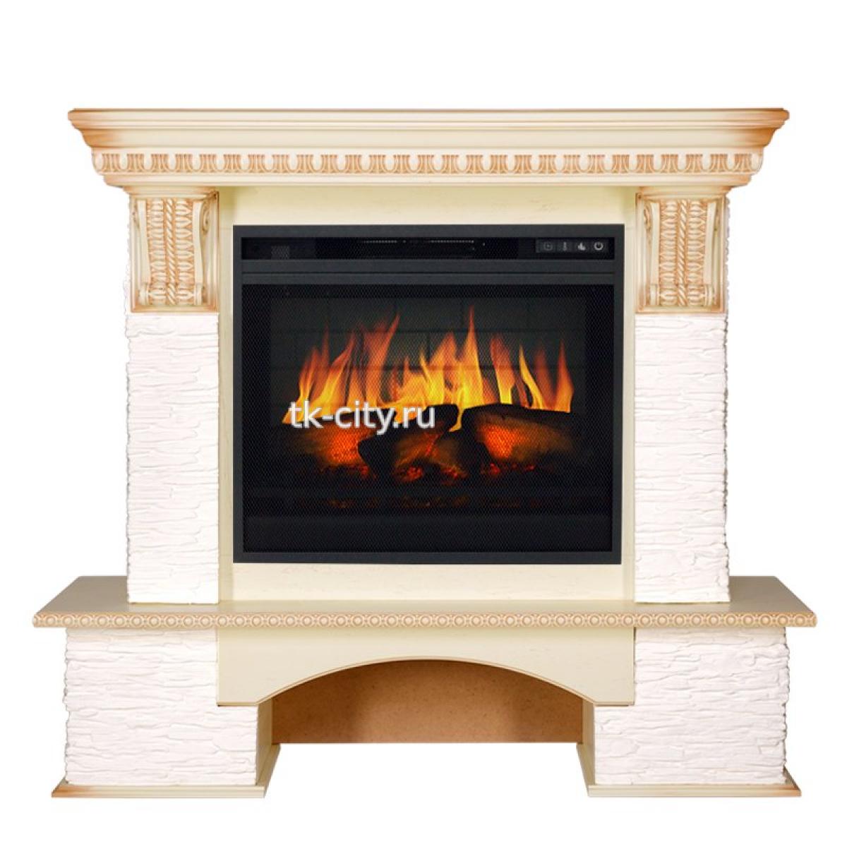 Каминокомплект Royal Flame Pierre Luxe - Сланец белый / Слоновая кость с патиной с очагом Vision 23 EF LED 3D FX