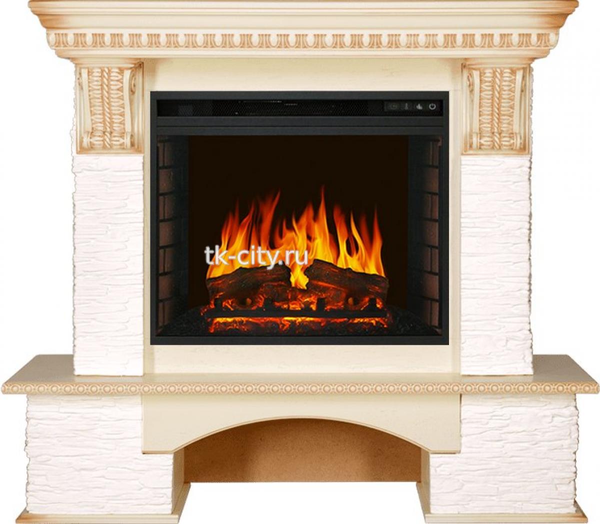 Каминокомплект Royal Flame Pierre Luxe - Сланец белый / Слоновая кость с патиной с очагом Vision 23 EF LED FX