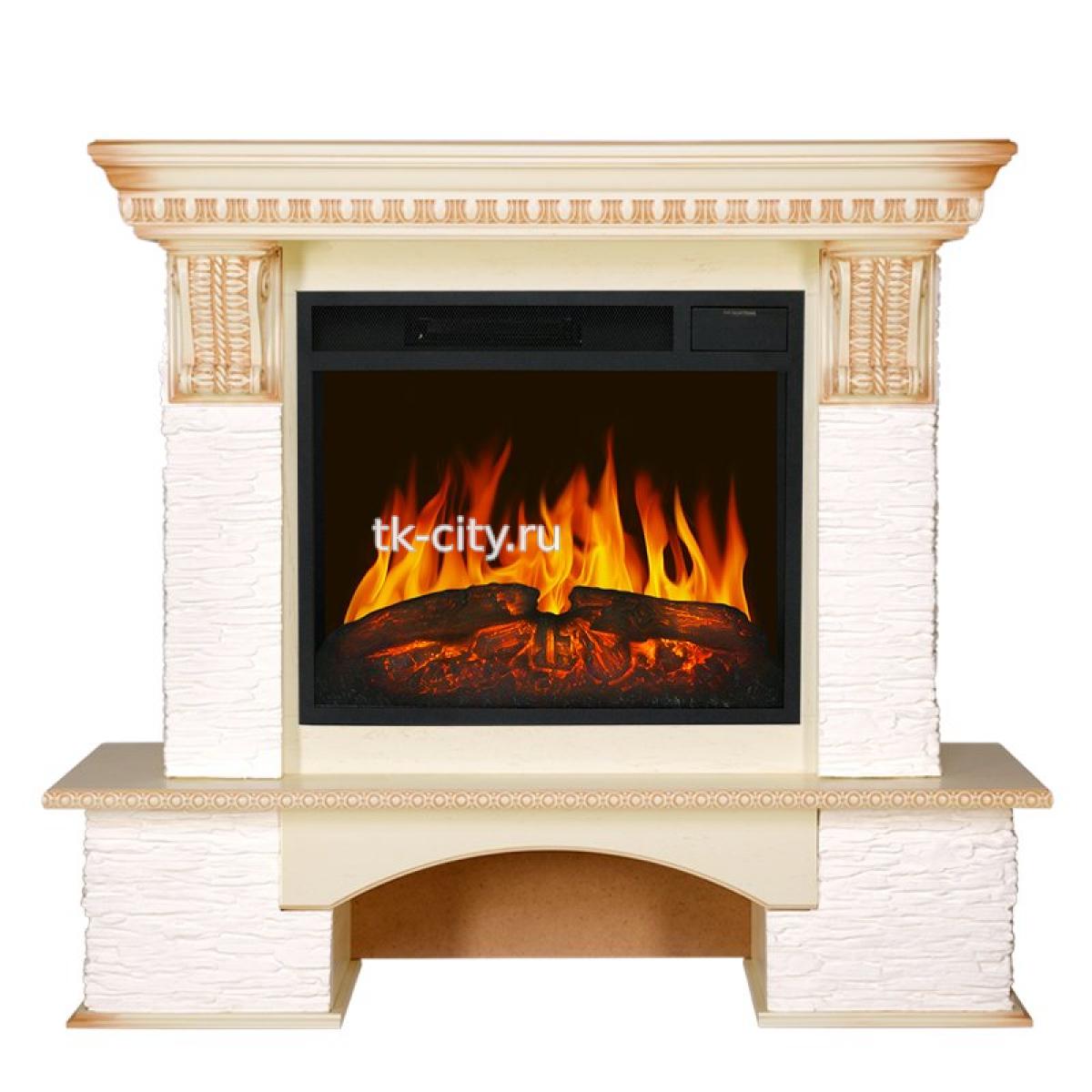 Каминокомплект Royal Flame Pierre Luxe - Сланец белый / Слоновая кость с патиной с очагом Vision 23 LED FX