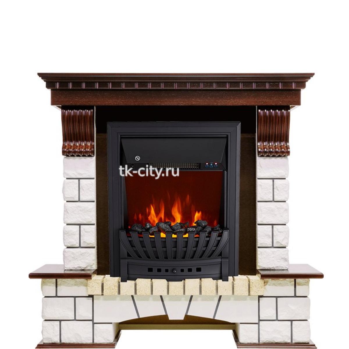 Каминокомплект Royal Flame Pierre Luxe угловой - Темный дуб / Белый с очагом Aspen Black