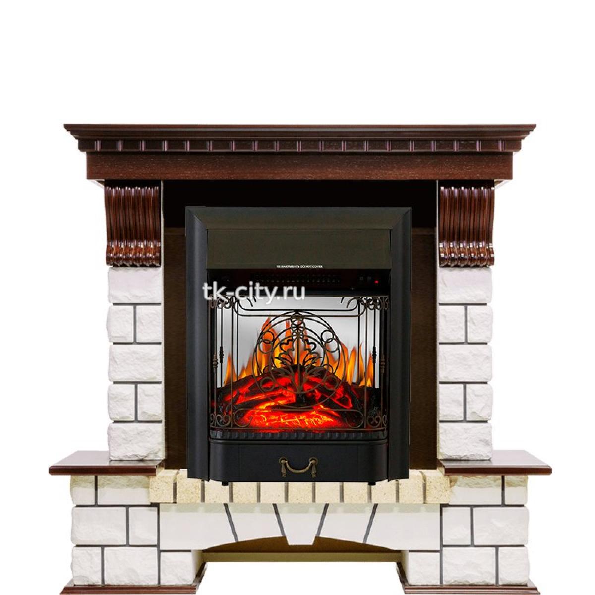 Каминокомплект Royal Flame Pierre Luxe - Темный дуб / Белый с очагом Majestic FX M Black