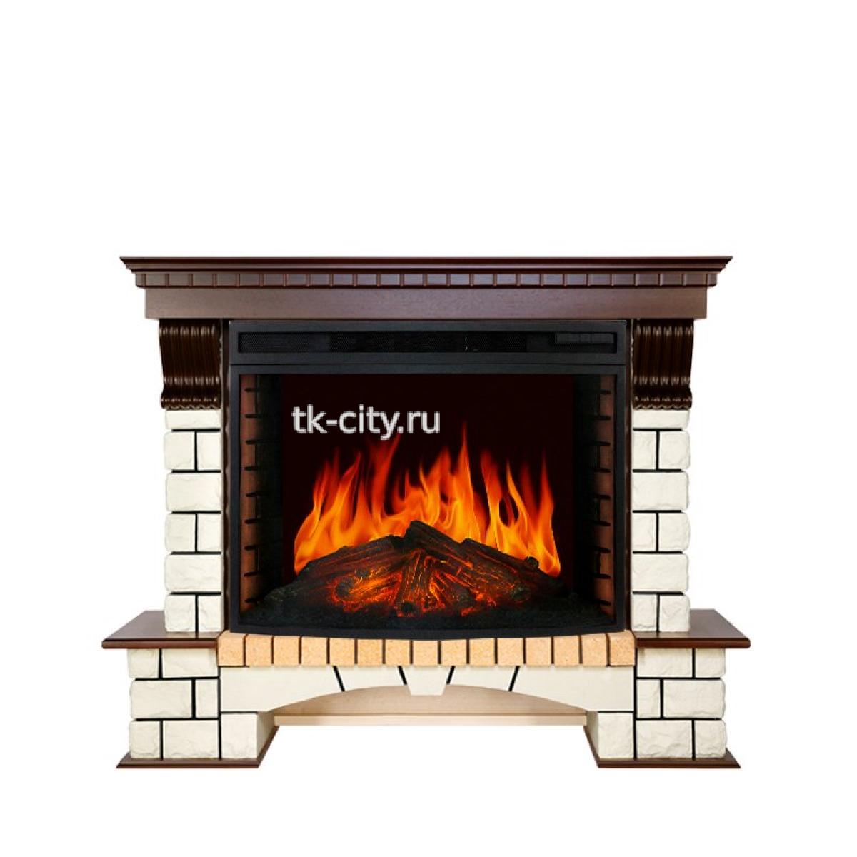 Каминокомплект Royal Flame Pierre Luxe - Темный дуб / Белый (Высота 1095мм) с очагом Dioramic 33 LED FX