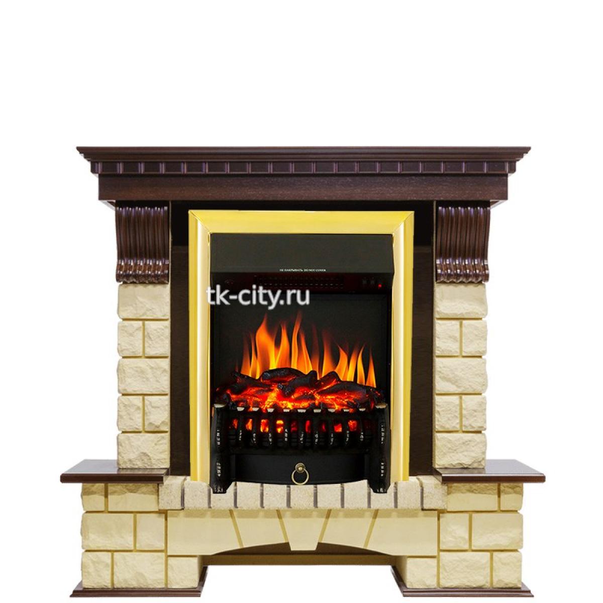 Каминокомплект Royal Flame Pierre Luxe - Темный дуб / Шампань с очагом Fobos FX Brass