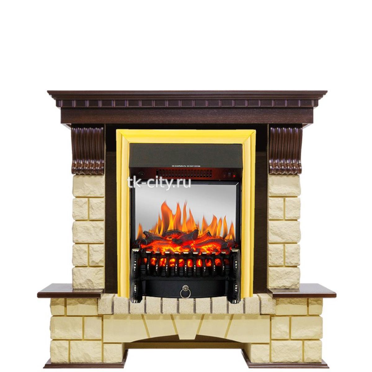 Каминокомплект Royal Flame Pierre Luxe - Темный дуб / Шампань с очагом Fobos FX M Brass