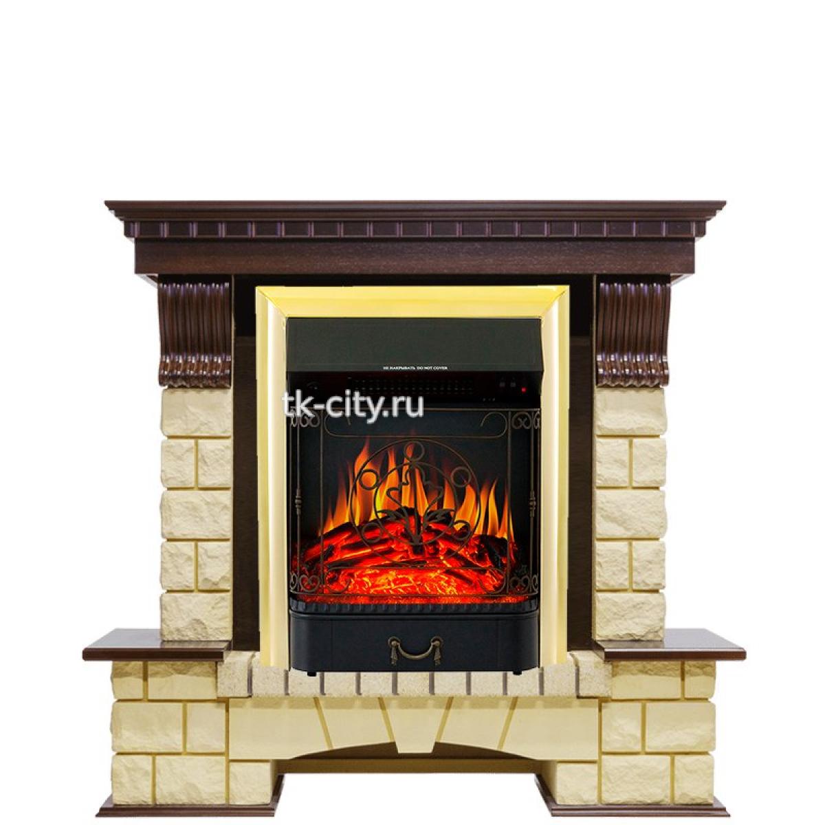 Каминокомплект Royal Flame Pierre Luxe - Темный дуб / Шампань с очагом Majestic FX Brass