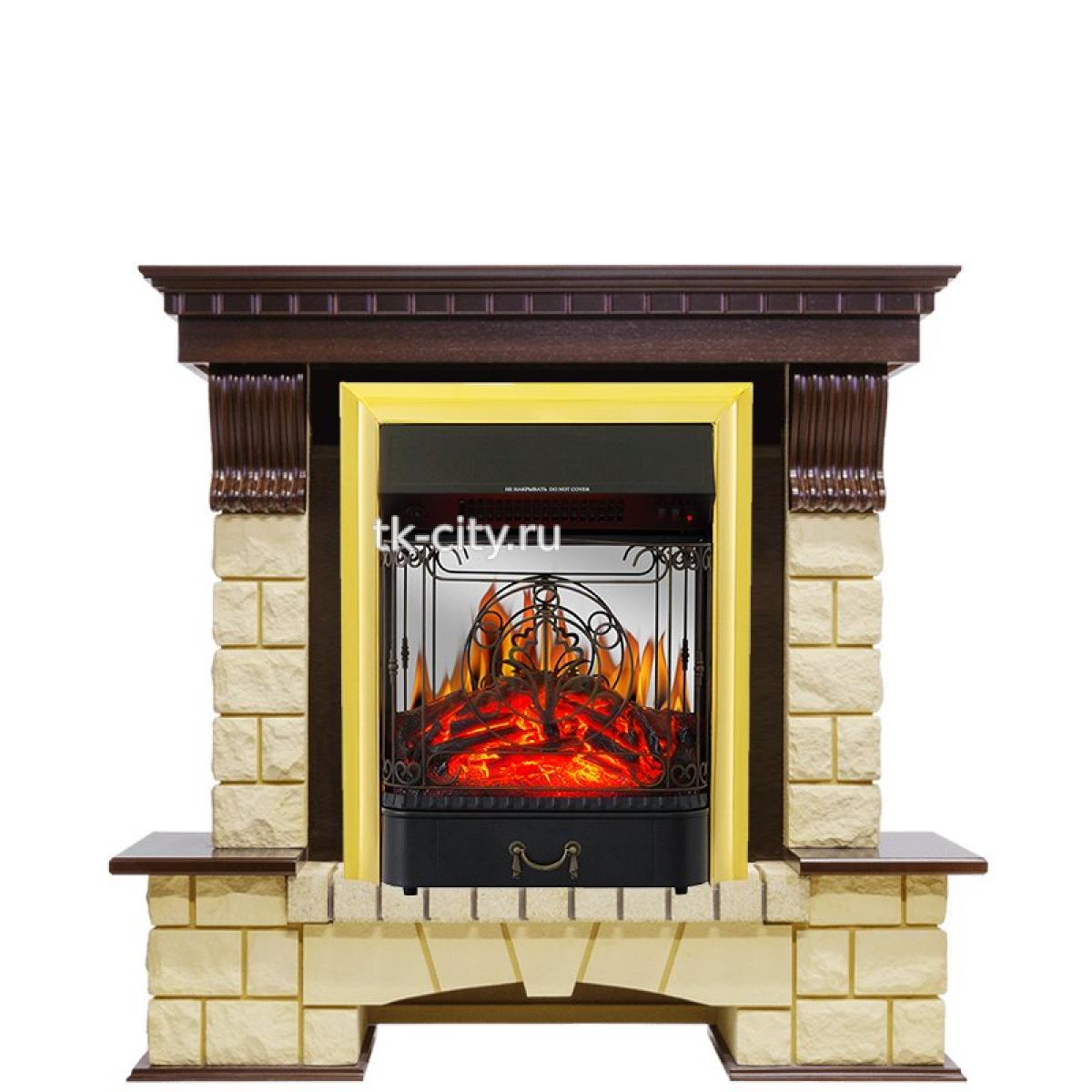Каминокомплект Royal Flame Pierre Luxe - Темный дуб / Шампань с очагом Majestic FX M Brass