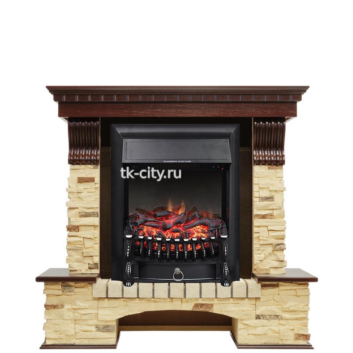 Каминокомплект Royal Flame Pierre Luxe - Темный дуб / Сланец с очагом Fobos FX Black