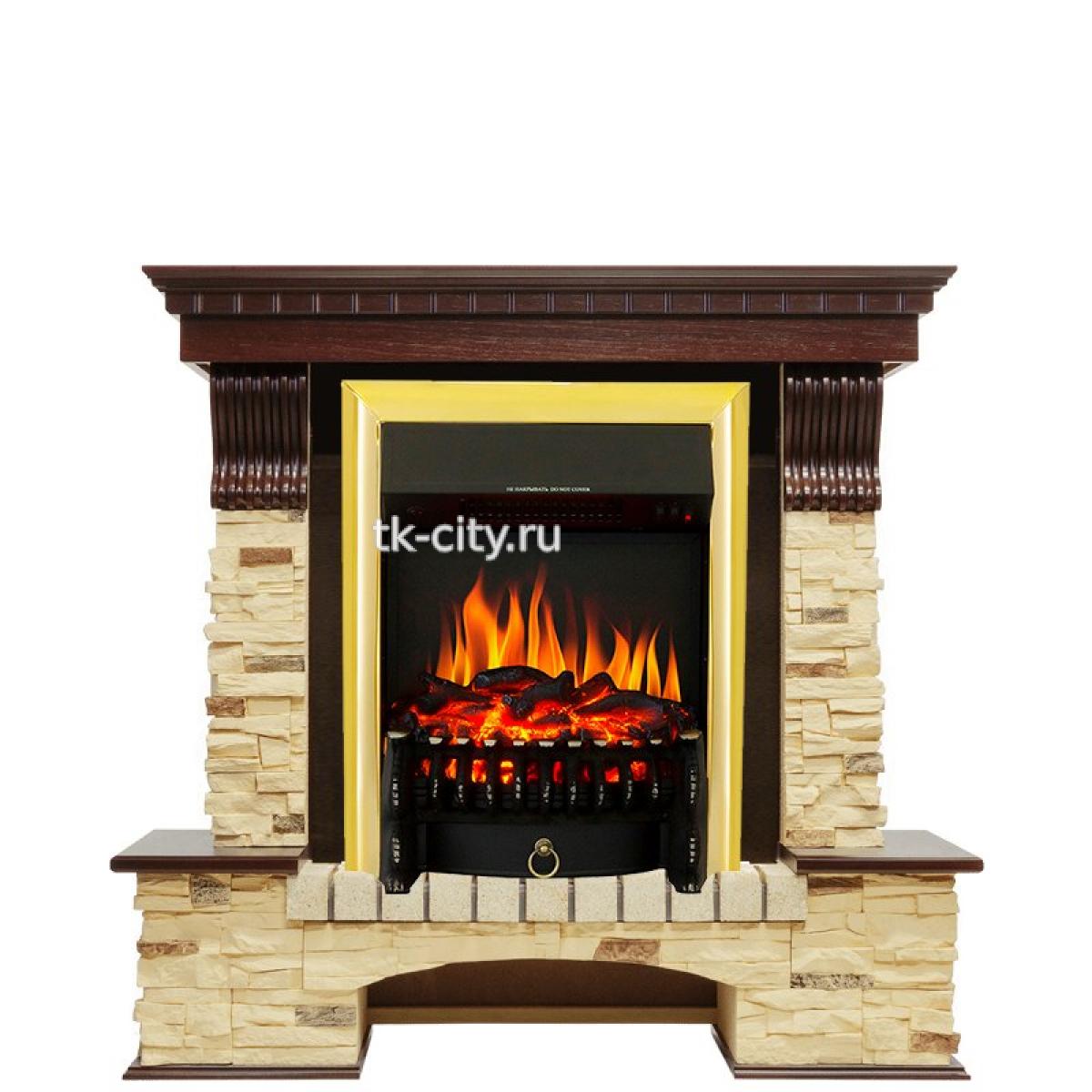 Каминокомплект Royal Flame Pierre Luxe - Темный дуб / Сланец с очагом Fobos FX Brass