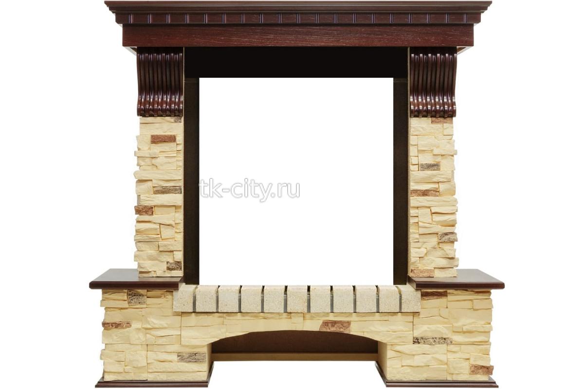 Каминокомплект Royal Flame Pierre Luxe - Темный дуб / Сланец с очагом Fobos FX Brass