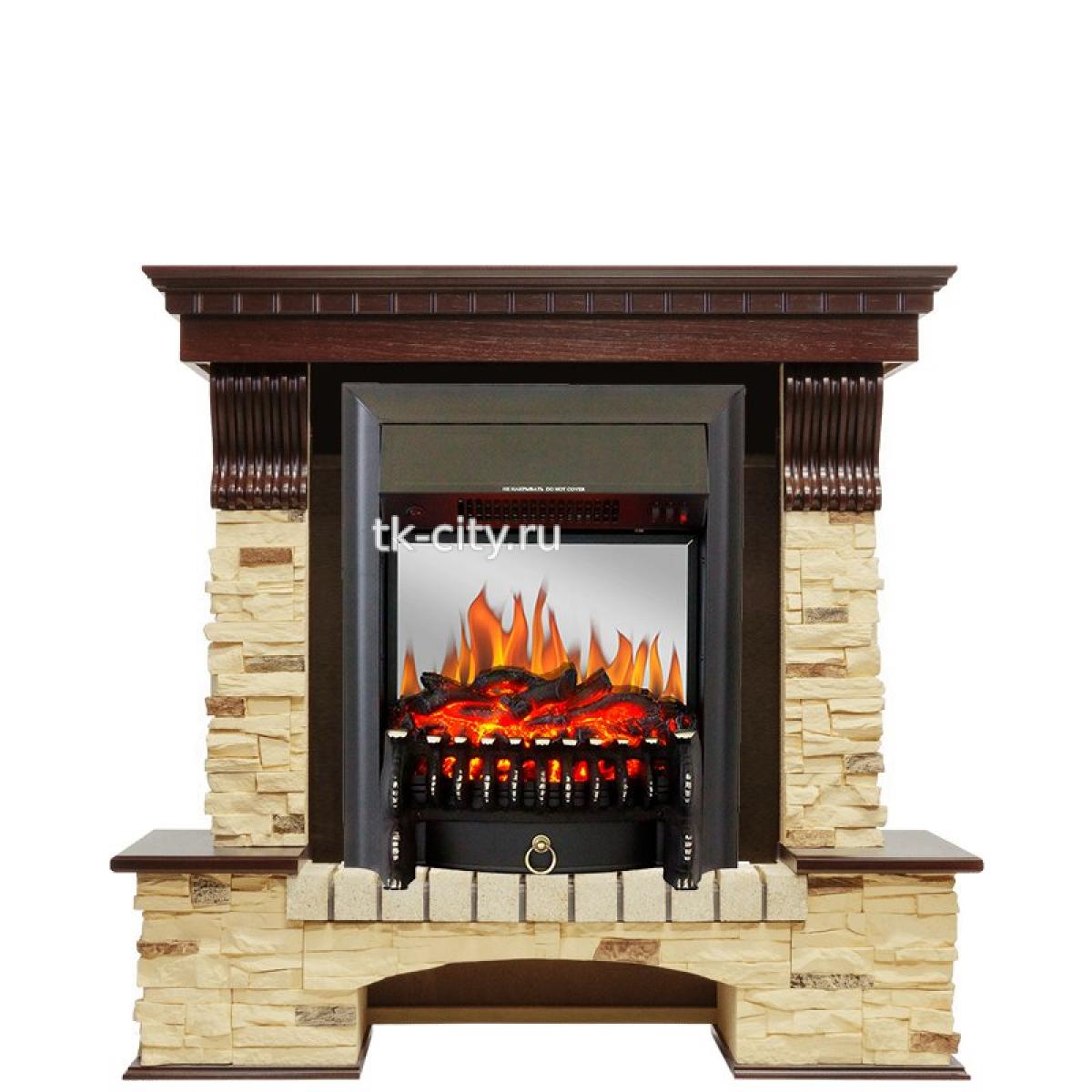 Каминокомплект Royal Flame Pierre Luxe - Темный дуб / Сланец с очагом Fobos FX M Black