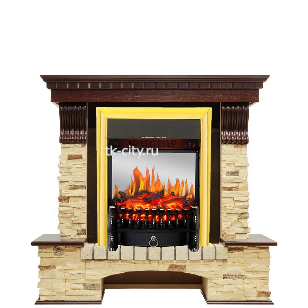 Каминокомплект Royal Flame Pierre Luxe - Темный дуб / Сланец с очагом Fobos FX M Brass