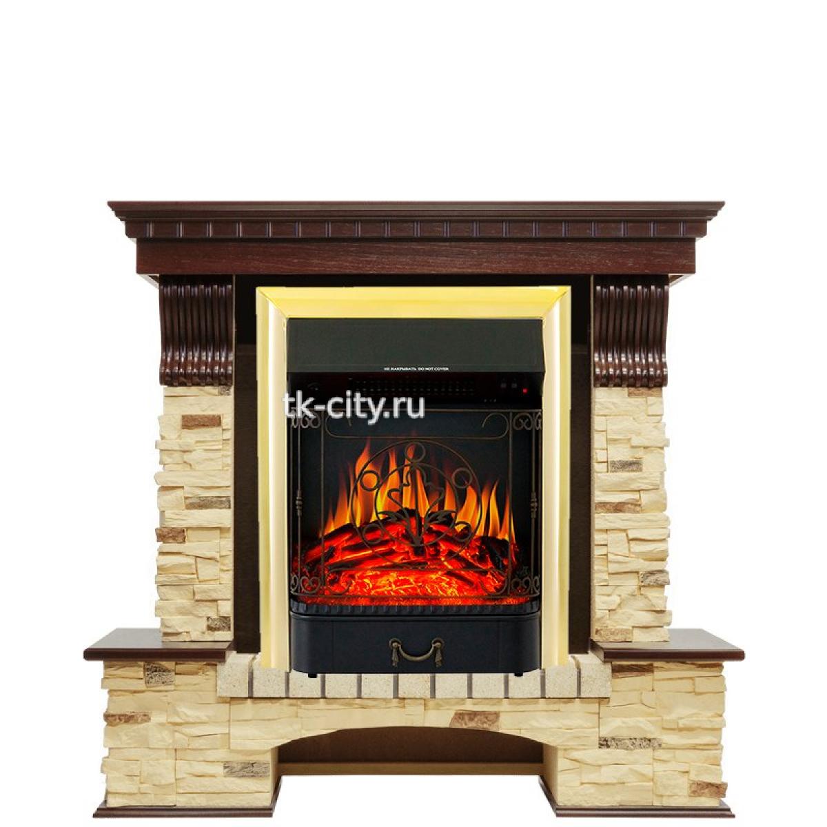 Каминокомплект Royal Flame Pierre Luxe - Темный дуб / Сланец с очагом Majestic FX Brass