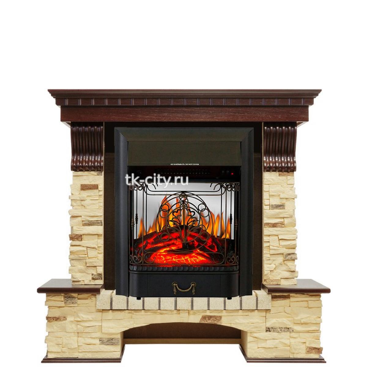 Каминокомплект Royal Flame Pierre Luxe - Темный дуб / Сланец с очагом Majestic FX M Black