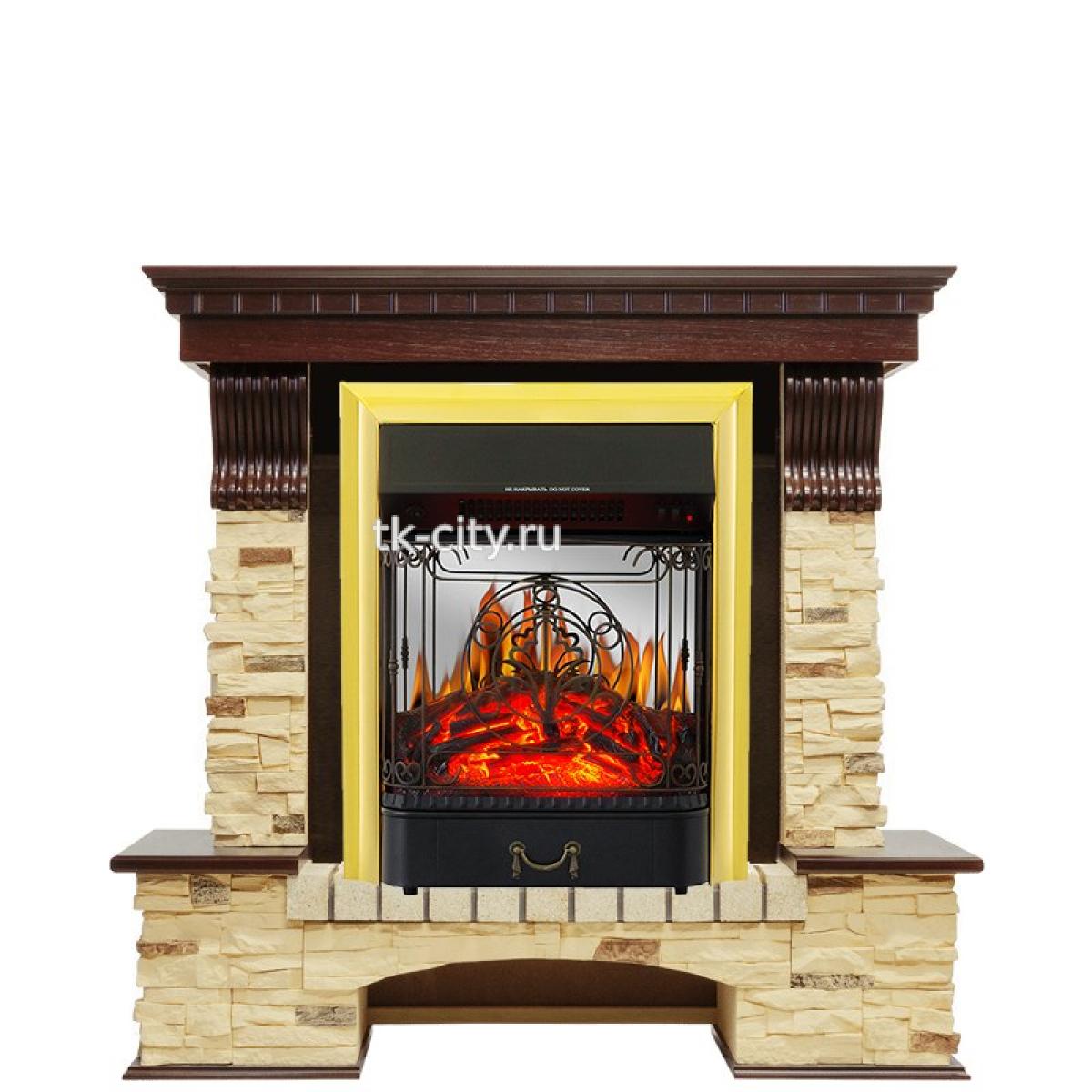 Каминокомплект Royal Flame Pierre Luxe - Темный дуб / Сланец с очагом Majestic FX M Brass