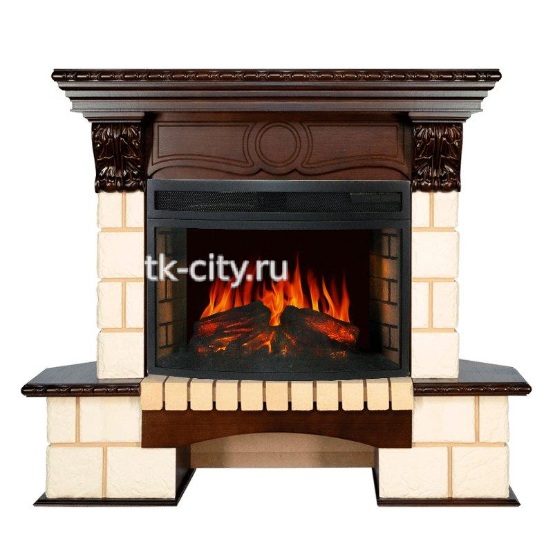 Каминокомплект Royal Flame Pierre Luxe угловой - Шампань / Темный дуб с очагом Dioramic 25 LED FX