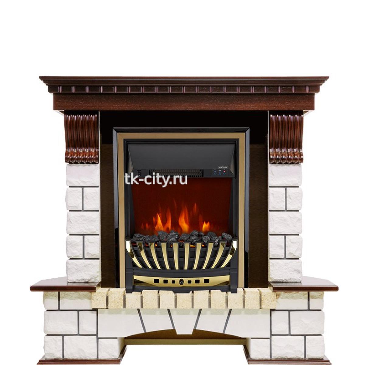 Каминокомплект Royal Flame Pierre Luxe угловой - Темный дуб / Белый с очагом Aspen Gold