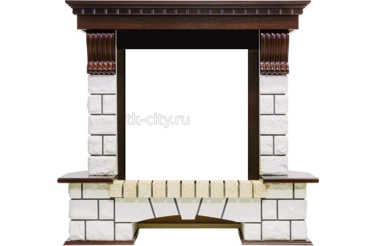 Каминокомплект Royal Flame Pierre Luxe угловой - Темный дуб / Белый с очагом Aspen Gold