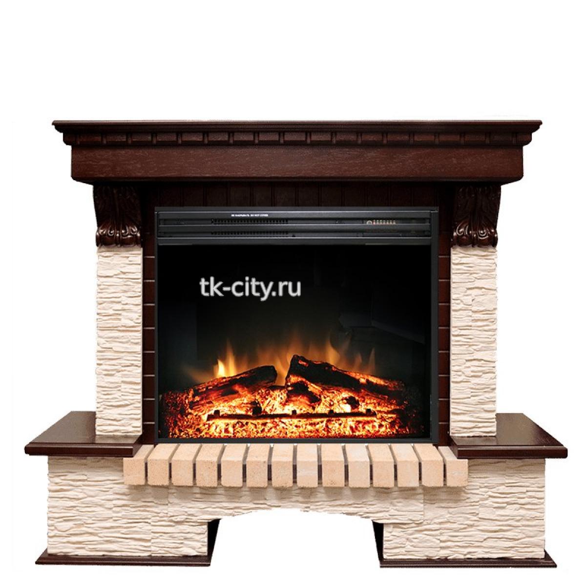 Каминокомплект Royal Flame Pierre Luxe угловой - Темный дуб / Сланец бежевый с очагом Jupiter FX New