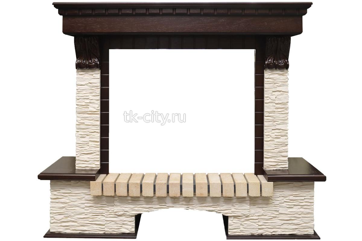 Каминокомплект Royal Flame Pierre Luxe угловой - Темный дуб / Сланец бежевый с очагом Jupiter FX New