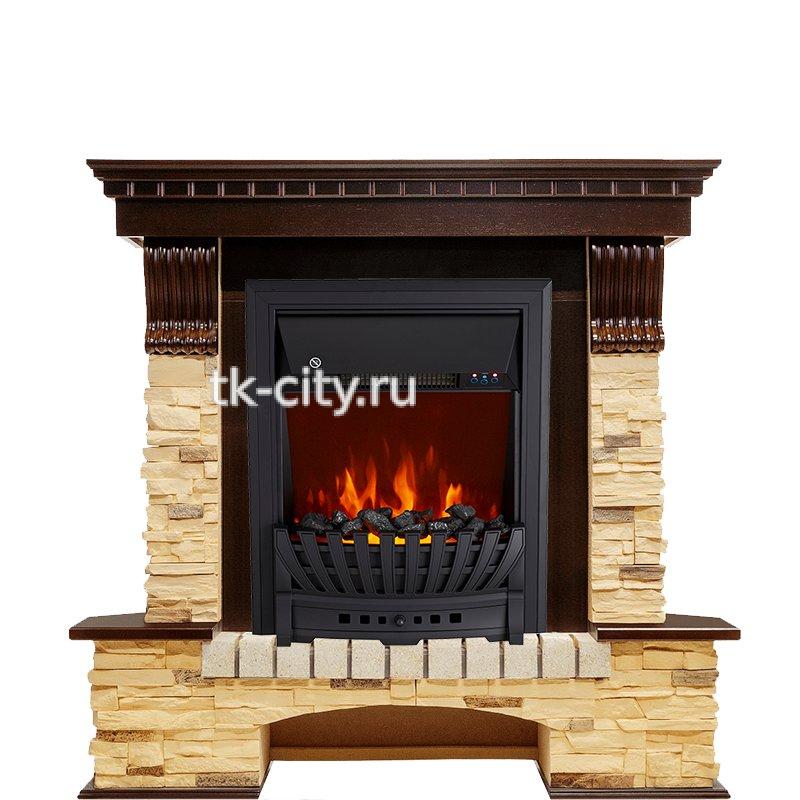 Каминокомплект Royal Flame Pierre Luxe угловой - Темный дуб / Сланец с очагом Aspen Black