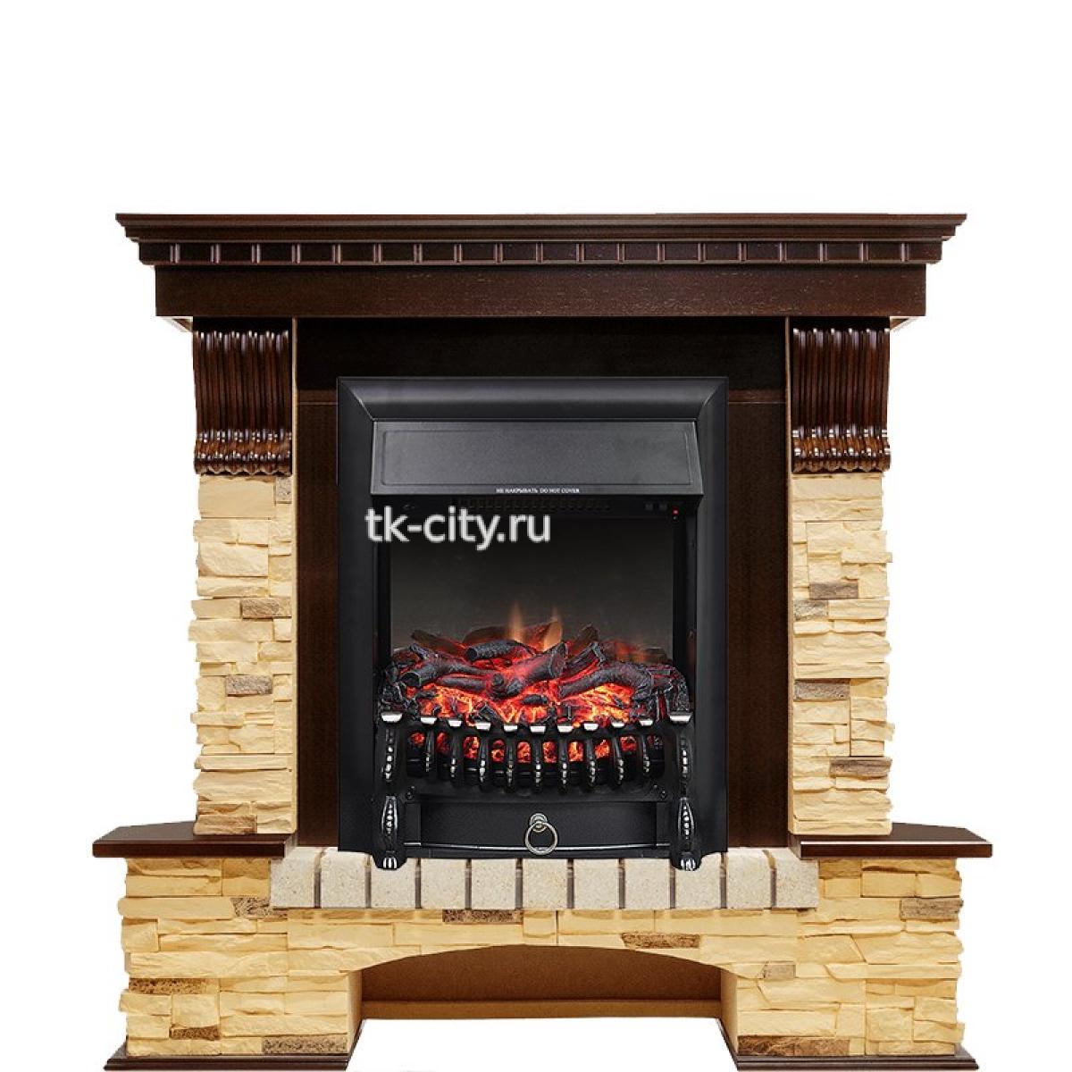 Каминокомплект Royal Flame Pierre Luxe угловой - Темный дуб / Сланец с очагом Fobos FX Black