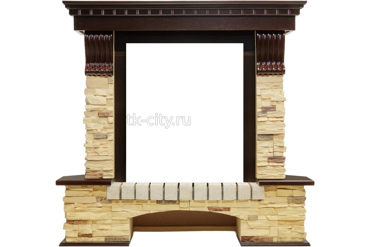 Каминокомплект Royal Flame Pierre Luxe угловой - Темный дуб / Сланец с очагом Fobos FX Black