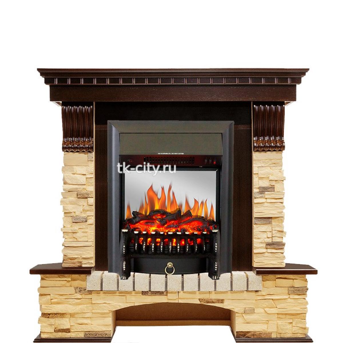 Каминокомплект Royal Flame Pierre Luxe угловой - Темный дуб / Сланец с очагом Fobos FX M Black